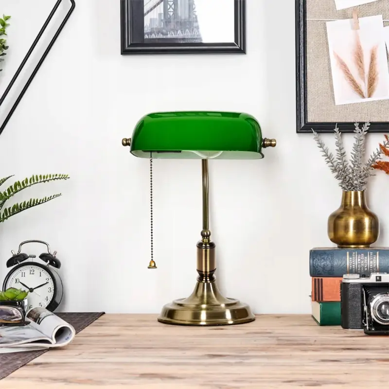LAMPKA BIURKOWA VINTAGE BANKIERSKA NOCNA ZIELONY SZKLANY ABAŻUR RETRO E27