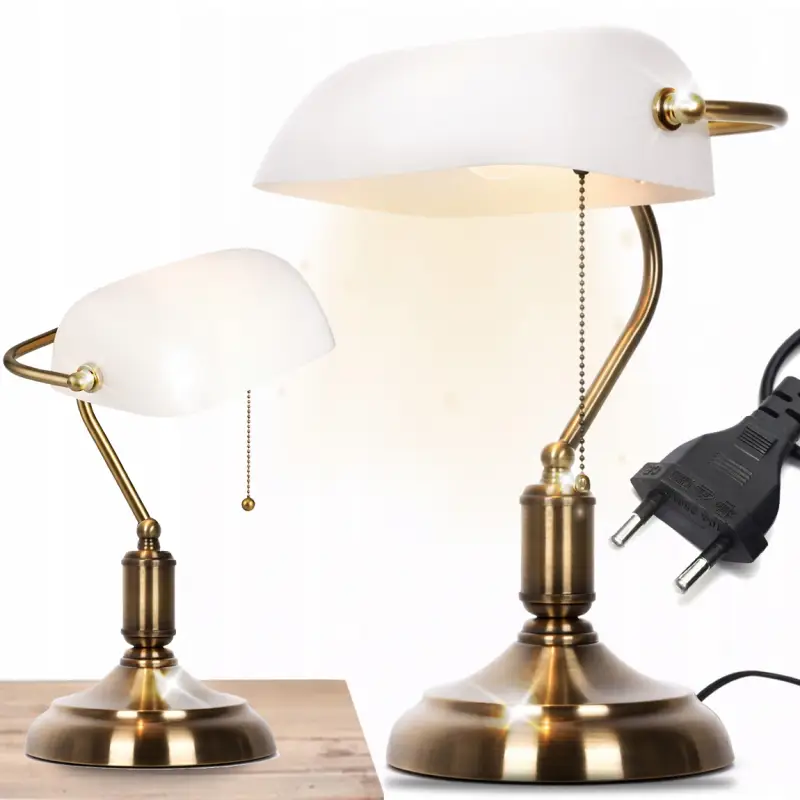 LAMPKA BIURKOWA VINTAGE BANKIERSKA NOCNA BIAŁY SZKLANY ABAŻUR RETRO E27