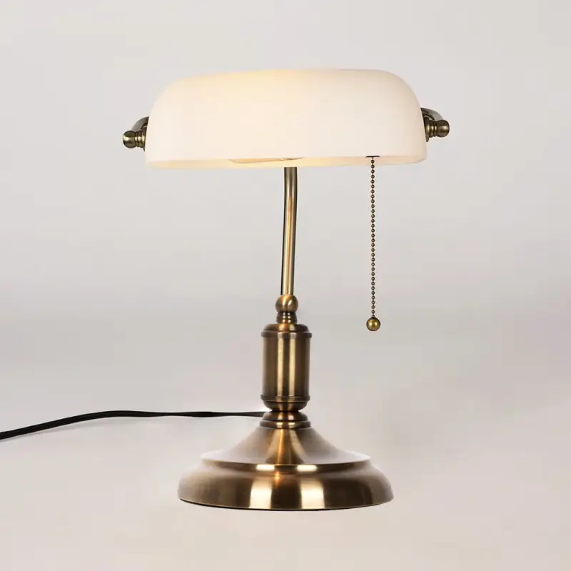LAMPKA BIURKOWA VINTAGE BANKIERSKA NOCNA BIAŁY SZKLANY ABAŻUR RETRO E27