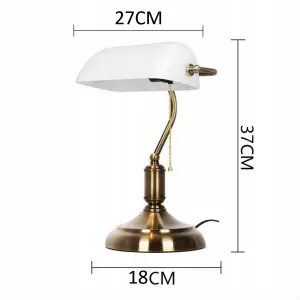 LAMPKA BIURKOWA VINTAGE BANKIERSKA NOCNA BIAŁY SZKLANY ABAŻUR RETRO E27