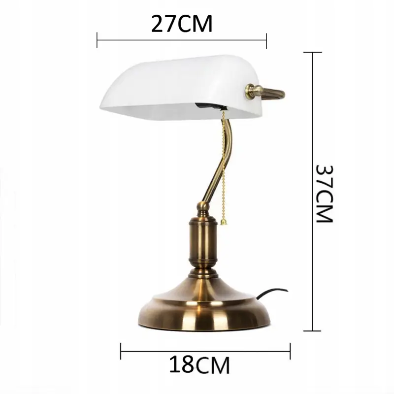 LAMPKA BIURKOWA VINTAGE BANKIERSKA NOCNA BIAŁY SZKLANY ABAŻUR RETRO E27