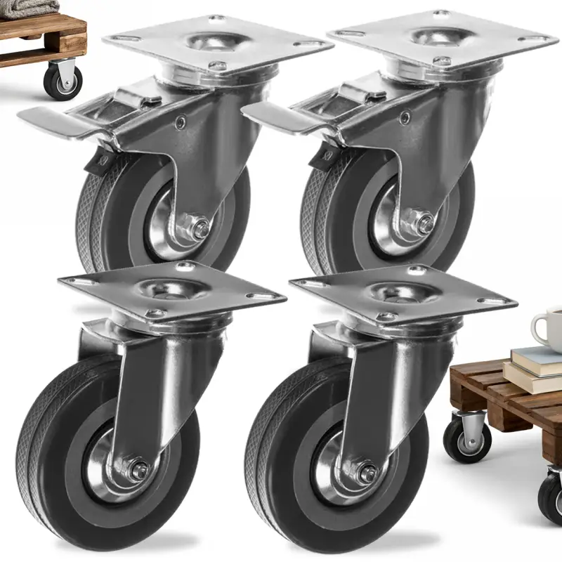 4x KÓŁKO 2 Z HAMULCEM CICHE KÓŁKA KOŁO JEZDNE SKRĘTNE OBROTOWE 75MM 220KG