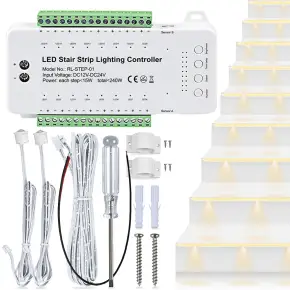 STEROWNIK SCHODOWY LED PIR KASKADOWY 16 STOPNI SCHOD&Oacute;W 240W 12-24V CZUJNIK