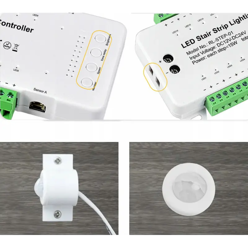STEROWNIK SCHODOWY LED PIR KASKADOWY 16 STOPNI SCHODÓW 240W 12-24V CZUJNIK