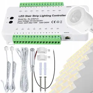 STEROWNIK SCHODOWY LED PIR KASKADOWY 16 STOPNI SCHODÓW 240W 12-24V CZUJNIK