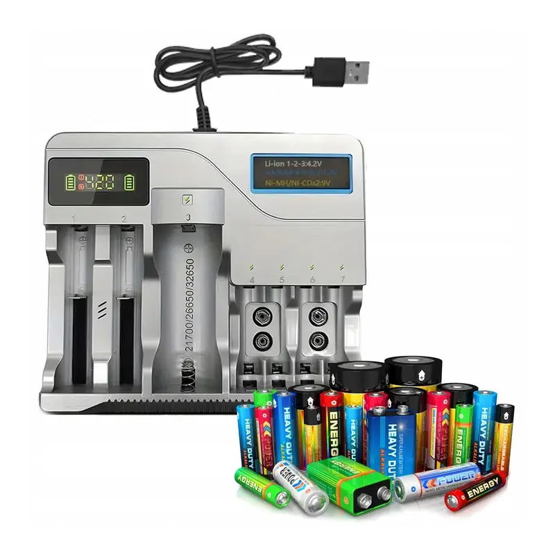 UNIWERSALNA SZYBKA ŁADOWARKA DO AKUMULATORKÓW BATERII 7 GNIAZD AAA USB