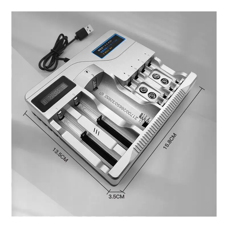 UNIWERSALNA SZYBKA ŁADOWARKA DO AKUMULATORKÓW BATERII 7 GNIAZD AAA USB