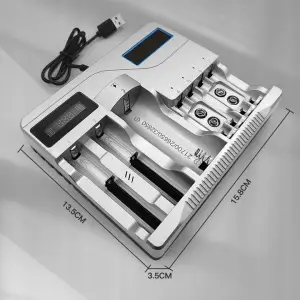 UNIWERSALNA SZYBKA ŁADOWARKA DO AKUMULATORKÓW BATERII 7 GNIAZD AAA USB