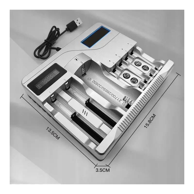 UNIWERSALNA SZYBKA ŁADOWARKA DO AKUMULATORKÓW BATERII 7 GNIAZD AAA USB