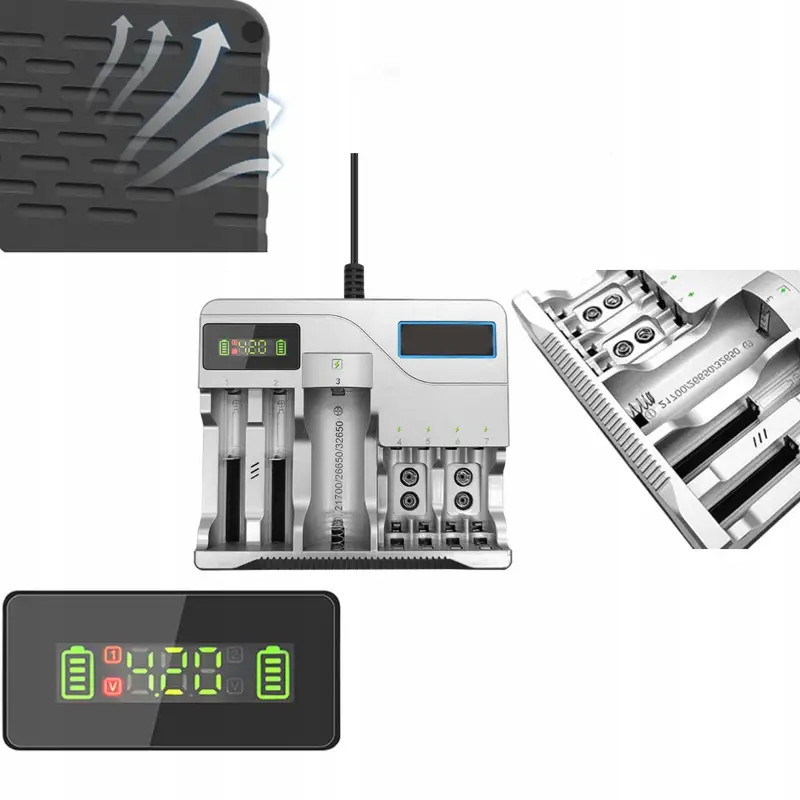 UNIWERSALNA SZYBKA ŁADOWARKA DO AKUMULATORKÓW BATERII 7 GNIAZD AAA USB