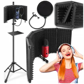 KABINA AKUSTYCZNA 5-PANELOWA ŚCIANKA DO TŁUMIENIA DŹWIĘKÓW STATYW FILTR POP