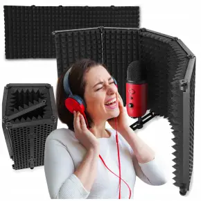 KABINA AKUSTYCZNA 5-PANELOWA CZARNA ŚCIANKA OSŁONA DO TŁUMIENIA DŹWIĘKÓW