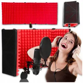 KABINA AKUSTYCZNA 5-PANELOWA CZERWONO-CZARNA ŚCIANKA DO TŁUMIENIA DŹWIĘKÓW