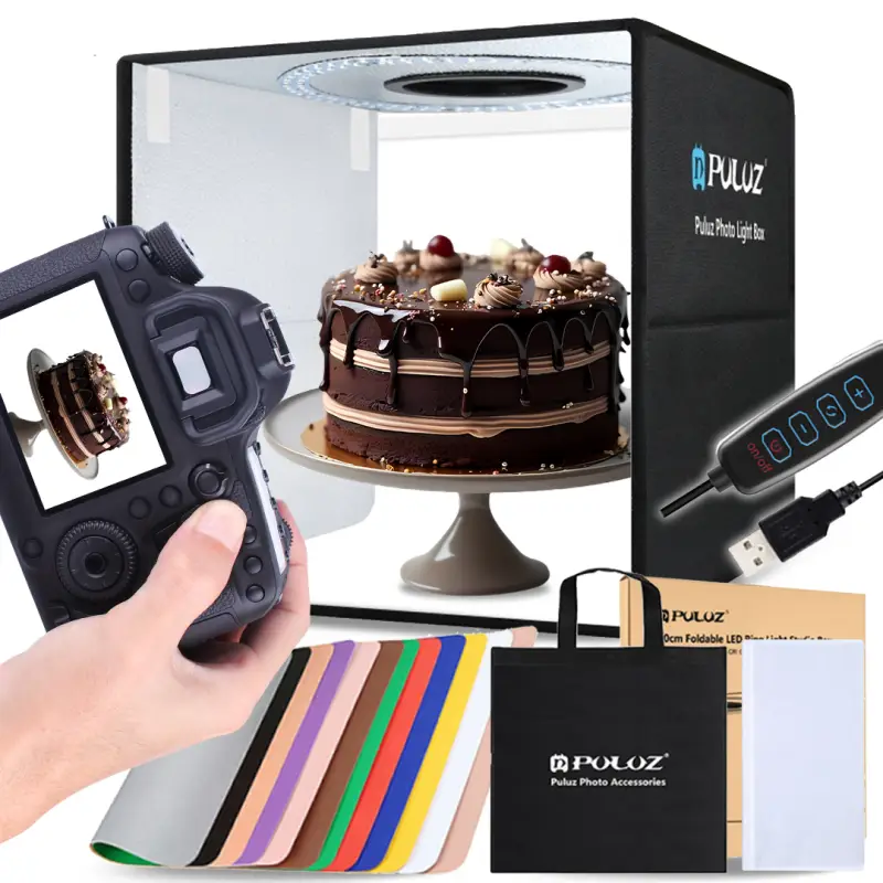 NAMIOT BEZCIENIOWY SKŁADANY STÓŁ 40x40 CM USB PANEL LED 24W 12 KOLORÓW TŁA