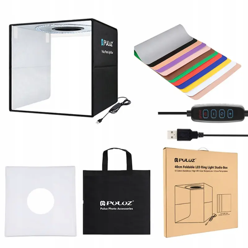 NAMIOT BEZCIENIOWY SKŁADANY STÓŁ 40x40 CM USB PANEL LED 24W 12 KOLORÓW TŁA