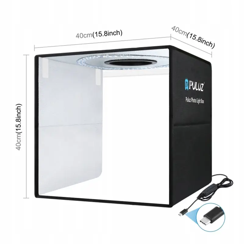 NAMIOT BEZCIENIOWY SKŁADANY STÓŁ 40x40 CM USB PANEL LED 24W 12 KOLORÓW TŁA