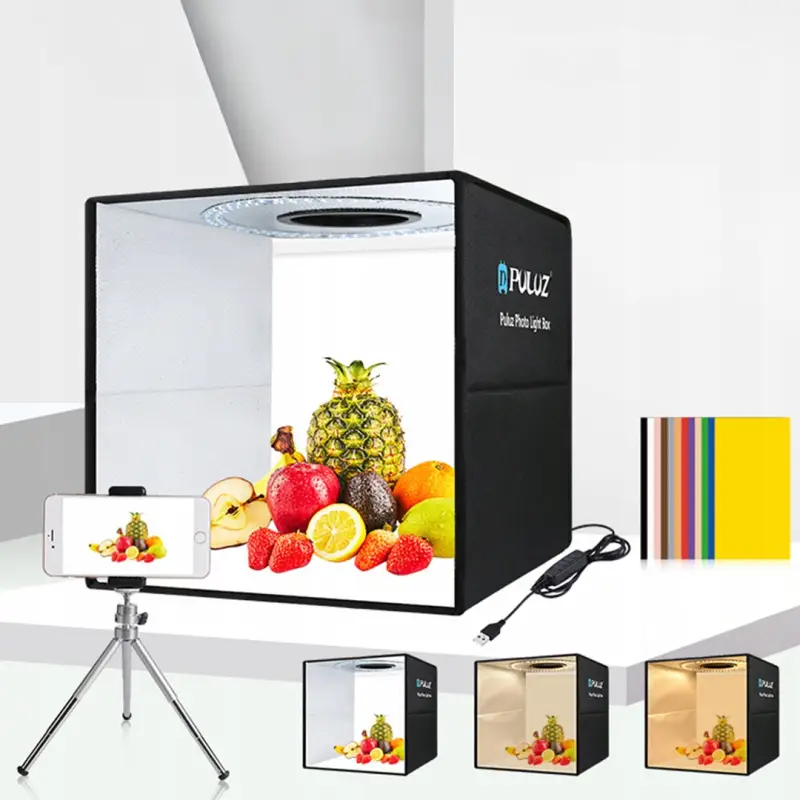 NAMIOT BEZCIENIOWY SKŁADANY STÓŁ 40x40 CM USB PANEL LED 24W 12 KOLORÓW TŁA