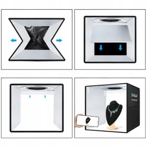 NAMIOT BEZCIENIOWY SKŁADANY STÓŁ 40x40 CM USB PANEL LED 24W 12 KOLORÓW TŁA