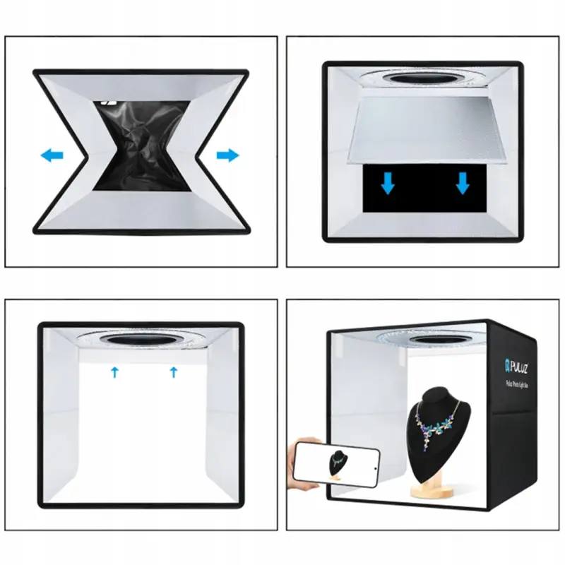 NAMIOT BEZCIENIOWY SKŁADANY STÓŁ 40x40 CM USB PANEL LED 24W 12 KOLORÓW TŁA