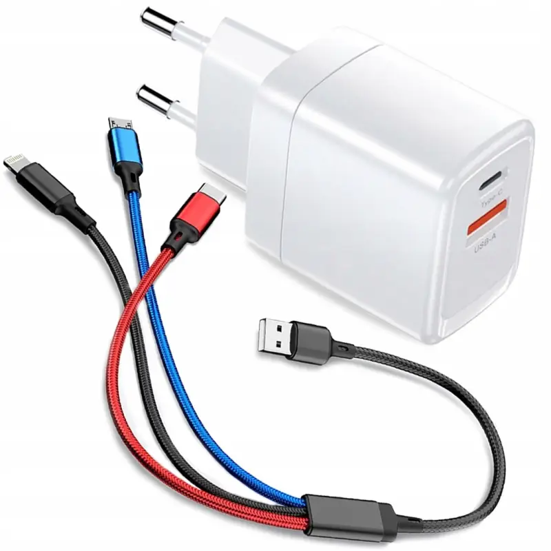 ŁADOWARKA + KABEL 3W1 USB-C IPHONE 1,2M BIAŁA KOSTKA SZYBKA SIECIOWA ZESTAW