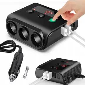 ROZDZIELACZ SAMOCHODOWY GNIAZDA ZAPALNICZKI 12V-24V TR&Oacute;JNIK ŁADOWARKA 4xUSB