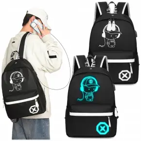 DUŻY PLECAK SZKOLNY TORNISTER MŁODZIEŻOWY ŚWIECĄCY ODBLASKOWY USB CZARNY