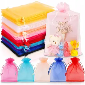 WORECZKI Z ORGANZY NA ŚLUB PREZENT BIŻUTERIĘ DUŻE TOREBKI 10 KOLORÓW 100SZT