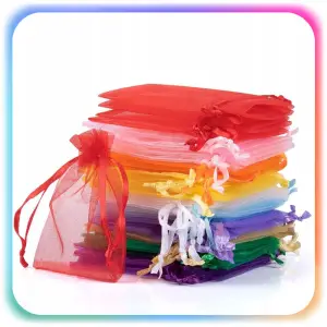 WORECZKI Z ORGANZY NA ŚLUB PREZENT BIŻUTERIĘ DUŻE TOREBKI 10 KOLORÓW 100SZT