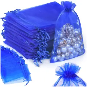 WORECZKI Z ORGANZY NA ŚLUB PREZENT BIŻUTERIĘ MAŁE TOREBKI NIEBIESKIE 100x