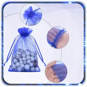 WORECZKI Z ORGANZY NA ŚLUB PREZENT BIŻUTERIĘ MAŁE TOREBKI NIEBIESKIE 100x