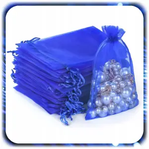 WORECZKI Z ORGANZY NA ŚLUB PREZENT BIŻUTERIĘ MAŁE TOREBKI NIEBIESKIE 100x