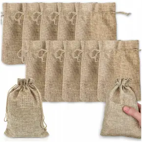 WORECZKI LNIANE ZE SZNURKIEM 10x12cm Z LNU JUTOWE ZIOŁA PODZIĘKOWANIA 10SZT
