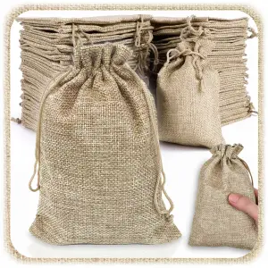 WORECZKI LNIANE ZE SZNURKIEM 10x12cm Z LNU JUTOWE ZIOŁA PODZIĘKOWANIA 10SZT