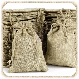 WORECZKI LNIANE ZE SZNURKIEM 10x12cm Z LNU JUTOWE ZIOŁA PODZIĘKOWANIA 10SZT