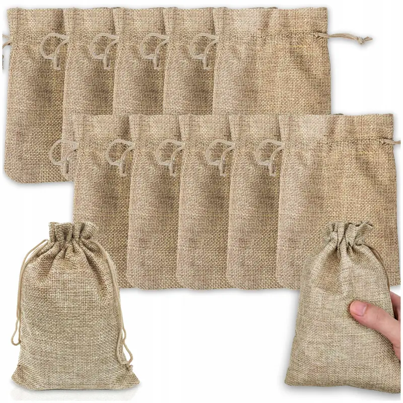 WORECZKI JUTOWE ZE SZNURKIEM 13x18cm Z JUTY LNIANE ZIOŁA PREZENTY ECO 10SZT