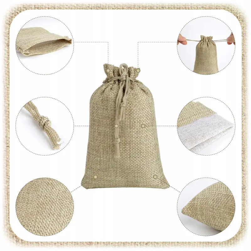 WORECZKI JUTOWE ZE SZNURKIEM 13x18cm Z JUTY LNIANE ZIOŁA PREZENTY ECO 10SZT
