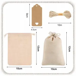10X WORECZKI JUTOWE ZE SZNURKIEM 9x12cm Z JUTY LNIANE ZIOŁA ŚLUB +ZAWIESZKI