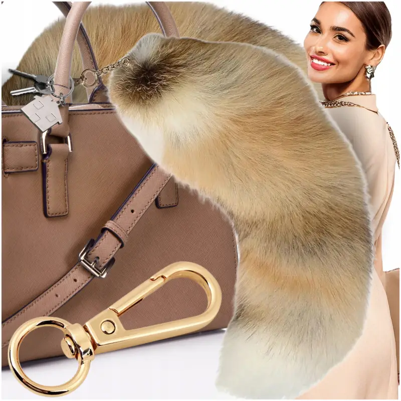BRELOK ZAWIESZKA PUCHATY OGON BRELOCZEK WILK LIS FUTRZAK OZDOBA KLUCZY 45cm