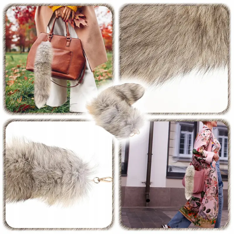 BRELOK ZAWIESZKA PUCHATY OGON BRELOCZEK WILK LIS FUTRZAK OZDOBA KLUCZY 45cm