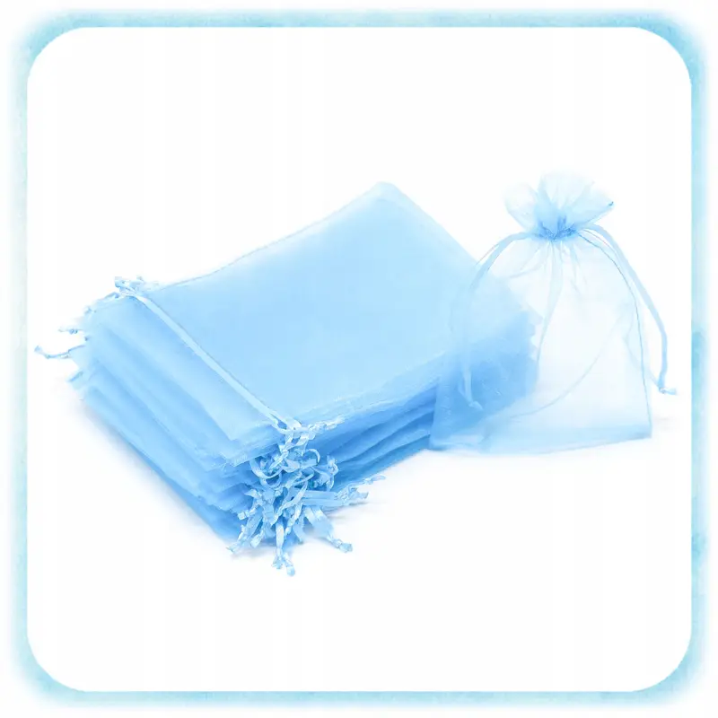 WORECZKI Z ORGANZY KOMUNIA CHRZEST PODZIĘKOWANIA TOREBKI BŁĘKITNE 100 SZT