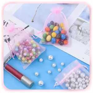 WORECZKI Z ORGANZY NA ŚLUB PREZENT BIŻUTERIĘ MAŁE TOREBKI RÓŻOWE 100 SZT