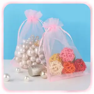 WORECZKI Z ORGANZY NA ŚLUB PREZENT BIŻUTERIĘ MAŁE TOREBKI RÓŻOWE 100 SZT