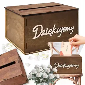 DREWNIANA SKRZYNKA NA KARTKI OKOLICZNOŚCIOWE KOPERTY PIENIĄDZE ŚLUB PUDEŁKO