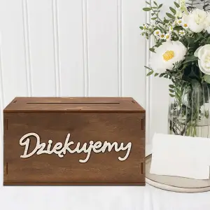 DREWNIANA SKRZYNKA NA KARTKI OKOLICZNOŚCIOWE KOPERTY PIENIĄDZE ŚLUB PUDEŁKO