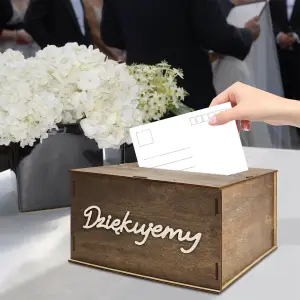 DREWNIANA SKRZYNKA NA KARTKI OKOLICZNOŚCIOWE KOPERTY PIENIĄDZE ŚLUB PUDEŁKO