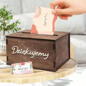 DREWNIANA SKRZYNKA NA KARTKI OKOLICZNOŚCIOWE KOPERTY PIENIĄDZE ŚLUB PUDEŁKO