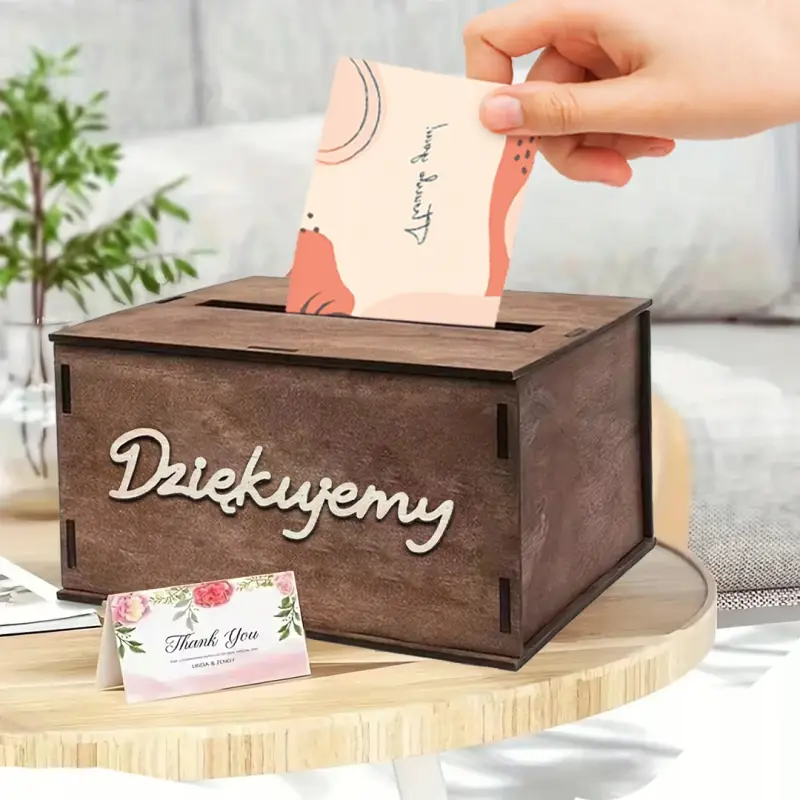 DREWNIANA SKRZYNKA NA KARTKI OKOLICZNOŚCIOWE KOPERTY PIENIĄDZE ŚLUB PUDEŁKO