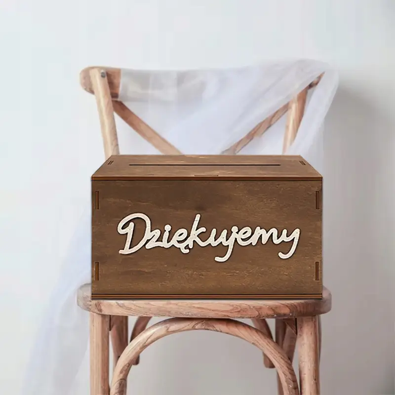DREWNIANA SKRZYNKA NA KARTKI OKOLICZNOŚCIOWE KOPERTY PIENIĄDZE ŚLUB PUDEŁKO