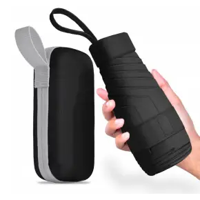 MINI SKŁADANY PARASOL MANUALNY KIESZONKOWY KOMPAKTOWY MAŁY ETUI CZARNY