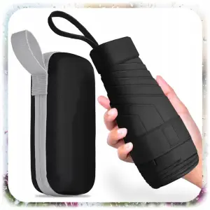 MINI SKŁADANY PARASOL MANUALNY KIESZONKOWY KOMPAKTOWY MAŁY ETUI CZARNY